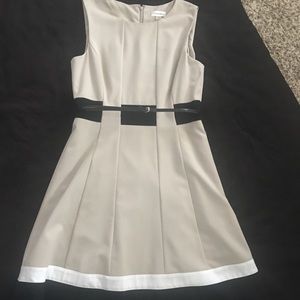 Calvin Klein tan with bold black stripe dress